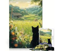 Puzzle Chat dans Un champpour Adolescents, 1000 pièces, pour stimuler la mémoire et favoriser la Pleine Conscience Découpe précise Cadeau mémorable (38x26cm)