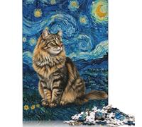 Puzzle Chat dans Un Style Nuit étoilée, défi Difficile, Puzzle en Carton 100% recyclé pour Femmes et Hommes, Cadeaux de Noël, 1 000 pièces (38 x 26 cm)