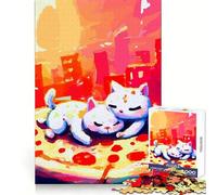 Puzzle Chat dans Une Pizza pour Adolescents, 1000 pièces, logique, réflexion, Anti-Stress, Amusant, sans Couture, Cadeau de Noël idéal (38x52cm)