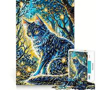 Puzzle Chat de la Forêt Mystique pour Adultes 1000 Pièces Jeu de Logique Solide et Apaisant Bords Transparents Cadeau Artistique (38x52cm)
