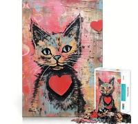 Puzzle Chat de la Saint-Valentin avec Cœur 1000 pièces Jeu de Concentration mentale Conception sans Espace Défi cérébral interactif pour la Maison (38x52cm)