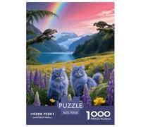 Puzzle Chat des Forêts Norvégiennes 1000 Pièces pour Adultes Et Enfants, Jeu Ludique Et Instructif, Casse-tête Chats Mer Fleurs, Home Decor, Cadeau Adulte 70x50cm/1000pcs
