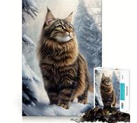 Puzzle Chat des forêts norvégiennes en Hiver, 1000 pièces, pour Adolescents, pour stimuler la mémoire, Jeu d'intérieur, Image à Assembler, Cadeau de Noël (50x75cm)