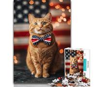 Puzzle Chat Drapeau Américain 1000 Pièces pour Adultes, Jeu Familial Anti-Stress Défi Difficile Cadeaux Secrets du Père Noël 38x26cm