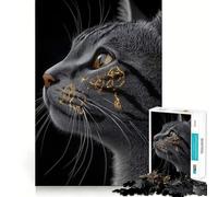Puzzle chat du Bengale de 1000 pièces avec badges dorés, bord propre, jouet d'adresse créatif, passe-temps facile, superbe (38 x 26 cm)