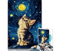 Puzzle Chat du Ciel Nocturne pour Adultes, 1 000 pièces, Difficile à réaliser, mais Amusant et Humoristique, Cadeau d'anniversaire, Cadeaux, Art Mural 50x75cm