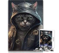 Puzzle Chat en Blouson de Cuir, 1000 pièces, pour Adolescents Jeu d'apprentissage et de réflexion stratégique et Symbolique pour Toutes Les Occasions Dimensions:38x26cm
