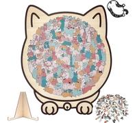 Puzzle Chat en Bois, 135 Pièces Macaron Puzzle Bois Animaux Unique Adulte Enfant, Puzzles Board avec Cadre en Forme Chat, Cadeau pour Amoureux des Chats, Decoration Maison (B)