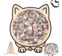 Puzzle Chat en Bois, 135 Pièces Morandi Puzzle Bois Animaux Unique Adulte Enfant, Puzzles Board avec Cadre en Forme Chat, Cadeau pour Amoureux des Chats, Decoration Maison (A)
