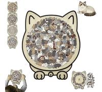 Puzzle Chat en Bois Adulte, 135 Pièces Puzzles Animaux Irrégulier Amusant, Pièces De Puzzles Décoratives en Forme De Chat Mignon, Puzzle Éducatif Stimulant pour Adultes Et Enfant(Style A)