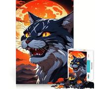 Puzzle Chat en colère avec Lune Orange 1000 pièces Jeu Amusant et Facile à remémorer Pièces nettes et sans bavures Jeu Portable et idéal pour Les Voyages (38x26cm)