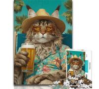 Puzzle Chat en Vacances pour Adolescents, 1 000 pièces, Jeux d'activités familiales stimulants, Jouet à Faire soi-même pour décoration Murale (38x26cm)