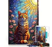 Puzzle Chat en vitrail avec Fleurs pour Adultes 1000 pièces Pure Logic Jeu Anti-Stress Découpe Nette Cadeau de Noël idéal 38x52cm
