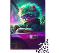 Puzzle Chat en Voiture de Sport pour Adultes, 1000 Pièces, Papier, Art Mural, 38x26cm
