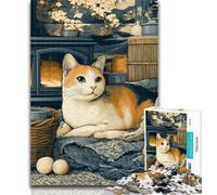 Puzzle Chat Endormi pour Adolescents 1000 Pièces, Jeu Familial Anti-Stress Défi Difficile Cadeaux Secrets du Père Noël 50x75cm