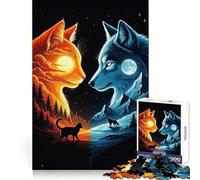 Puzzle Chat et Loup Dualité pour Adolescents 1000 Pièces Défi Intelligent Évasion Reposante Verrouillage Fin Idée Cadeau (50x75cm)