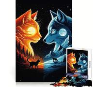 Puzzle Chat et Loup Dualité pour Adultes 1000 Pièces Exercice Cognitif Divertissement Apaisant Bords sans Arêtes Cadeau Festif (38x52cm)
