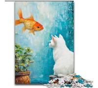 Puzzle Chat et Poisson Rouge 1000 Pièces pour Adolescents, Jeu de Jouets stimulants, Décoration Murale, Cadeaux d'anniversaire et de Noël Uniques (26x38cm)