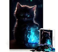 Puzzle Chat Flamme Bleue pour Adolescents 1000 Pièces, Activité Repos et Bien-être, Cadeau Unique (38x52cm)