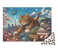 Puzzle Chat géant scène Tokyo 1000 pièces pour Adultes | 38x26cm Pièces en carton, activité urbaine, amateurs de puzzles, idée cadeau