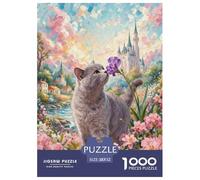 Puzzle Chat Gris 1000 Pièces pour Adultes Et Enfants, Jeu D'Intelligence, Puzzles Buisson Fleuri Château, Home Decor, Cadeau Anniversaire 52x38cm/1000pcs