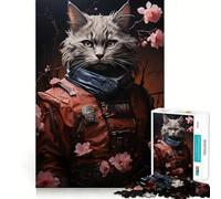 Puzzle Chat Guerrier Fleur en Fleurs pour Adultes 1000 Pièces Jeu de Mémoire Découpe Laser pour Un Ajustement Parfait Cadeau Unique pour Soulager Le Stress (38x26cm)