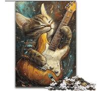 Puzzle Chat Jouant de la Guitare pour Adultes 1000 Pièces, Staycation Kill Time Chaque Pièce Est Unique - Jeu Familial Amusant et Défi (26x38cm)