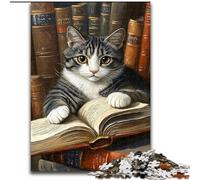 Puzzle Chat lisant Un Livre, 1000 pièces pour Adolescents, Assemblage de Motifs Amusant à la Maison, Cadeau d'anniversaire, Cadeau de Voyage (26x38cm)