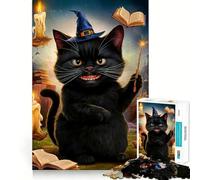 Puzzle Chat Magicien 1000 Pièces Jeu de Mémoire Découpe Laser Qualité Premium Activité Absorbante pour des Soirées Calmes (38x26cm)