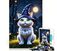Puzzle Chat Magicien au Clair de Lune 1000 pièces Jeu de logique et de réflexion Découpe Experte Artisanat de qualité Exercice Mental Calme à Faire à la Maison (38x52cm)