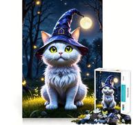 Puzzle Chat Magicien au Clair de Lune 1000 Pièces Jeu de Réflexion Amusant Conception sans Espace Emboîtement Parfait pour Les Réunions de Famille (38x26cm)
