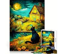 Puzzle Chat Mon Nuit Animaux pour Adolescents 1000 Pièces Défi Intelligent Évasion Repos et Bien Verrouillage Joli Cadeau (38x52cm)