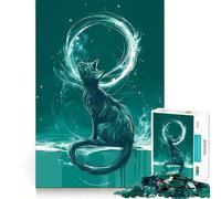 Puzzle Chat Mystique pour Adolescents 1000 Pièces Jeu de Logique Solide Amusant à Partager Bords Transparents Joli Cadeau (38x26cm)