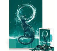 Puzzle Chat Mystique pour Adultes 1000 Pièces Jeu de Logique Solide et Apaisant Bords Transparents Cadeau Artistique (38x52cm)