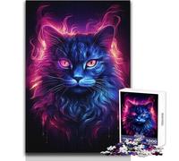 Puzzle Chat Néon Style Tonnerre 1000 Pièces pour Adultes - Jeu Éducatif et Stimulant Cérébral - Cadeau Surprise Idéal pour Les Proches - Dimensions:50x75cm