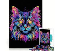 Puzzle Chat Néon Vintage pour Adolescents 1000 Pièces Jeu Stimulant l'esprit Assemblage Solide et Sécurisé Activité de Lien à Partager avec Les Êtres Sociaux (50x75cm)