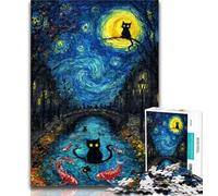 Puzzle Chat Noir Art pour Adolescents 1000 Pièces, Jeu Familial Anti-Stress Défi Difficile Cadeaux Secrets du Père Noël 50x75cm