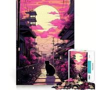 Puzzle Chat Noir au Coucher de Soleil pour Adolescents, 1000 Pièces, Jeu de Réflexion, Activité à Domicile, Découpe de Précision, Décoration Murale 38x26cm