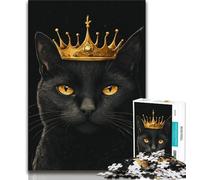 Puzzle Chat Noir avec Couronne 1000 Pièces pour Adultes, Jeu Familial Anti-Stress Défi Difficile Cadeaux Secrets du Père Noël 50x75cm