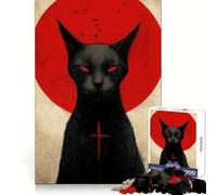 Puzzle Chat Noir avec Croix Rouge pour Adolescents 1000 Pièces, Activité Repos et Bien-être, Cadeau Unique (38x52cm)