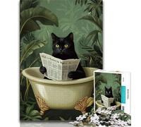 Puzzle Chat Noir dans la Salle de Bain pour Adultes 1000 Pièces, Aide Le Cerveau à Exercer des Jouets Addictifs pour Cultiver la Patience Une Œuvre d'art 75x50cm