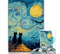 Puzzle Chat Noir dans Le Ciel Nocturne 1000 Pièces pour Adolescents, Aide Le Cerveau à Exercer des Jouets Addictifs pour Cultiver la Patience Jeu de Défi Unique (38x26cm)