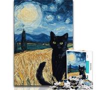 Puzzle Chat Noir dans Un Champ de Blé pour Adultes 1000 Pièces, Aide Le Cerveau à Exercer, Jouets Addictifs pour Cultiver la Patience, Convient aux Couples 38x26cm