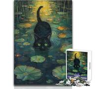Puzzle Chat Noir dans Un Lac 1000 Pièces - Jeu de Développement Cognitif Amusant - Cadeau Spécial et Attentionné - Dimensions:38x52cm