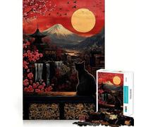 Puzzle chat noir de 1000 pièces avec motif Berg Fuji, articulations souples, énigmes délicates, jeu de réflexion logique, jeu de loisirs, idée cadeau pour Noël (50 x 75 cm)