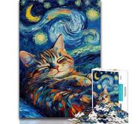 Puzzle Chat Noir Dormant dans Le Ciel Nocturne pour Adolescents 1000 Pièces, Soulagement du Stress Défi Difficile Améliorer l'amour Entre Couples 38x26cm