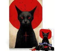Puzzle Chat Noir et Croix Rouge pour Adultes 1000 Pièces Exercice Cognitif, Paisible et Amusant Bords sans Arêtes Cadeau Festif (38x26cm)