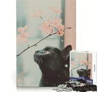 Puzzle Chat Noir et Sakura 1000 Pièces pour Adolescents Améliore la Mémoire Paisible et Amusant Découpe Laser Cadeau Touchant (50x75cm)