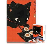 Puzzle Chat Noir et Sushi 1000 Pièces pour Adolescents - Jeu Ludique et Éveil - Cadeau Unique pour Fêtes et Attentes - Dimensions:38x52cm