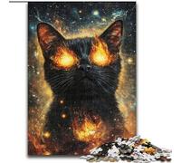 Puzzle Chat Noir Flamme Cosmique pour Ados, 1000 pièces, Art Intéressant, Réduction du Stress, Liste de Souhaits avec Père Noël, pour Les 14 Ans (50x75cm)